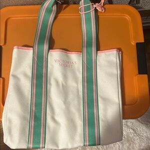 Victoria's Secret White and Pink Tote Bag Elegant Design